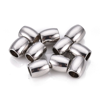 201 Stainless Steel European Beads, Large Hole Beads, Barrel, Stainless Steel Color, 11x10mm, Hole: 6mm
