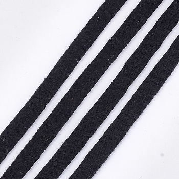 Plush Fabric Ribbon, Polyester Ribbon, Black, 10mm, about 100yards/roll(91.44m/roll)