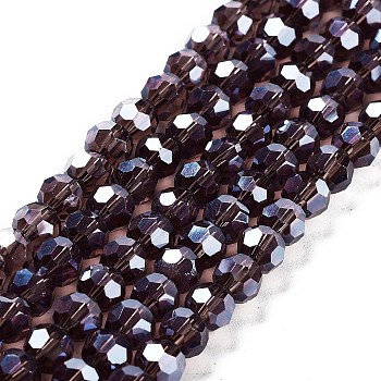 Electroplate Transparent Glass Beads Strands, Faceted(32 Facets), Round, Pearl Luster Plated, Purple, 6mm, Hole: 1mm, about 98~100pcs/strand, 20.39~20.59 inch(51.8~52.3cm)