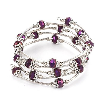 Electroplate Glass Wrap Bracelets, 5-Loop, with Metal Findings, Purple Plated, 2-1/8 inch(5.3cm)