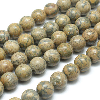 Round Natural Yellow Leopard Skin Jasper Gemstone Bead Strands, 10mm, Hole: 1mm, about 40pcs/strand, 15.7 inch