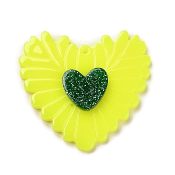 Opaque Acrylic Pendants, Heart, Yellow, 37x39.5x4.5mm, Hole: 1.5mm