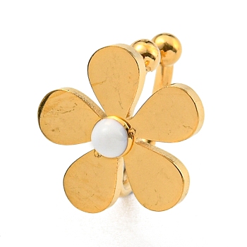 304 Stainless Steel Enamel Cuff Earrings for Women, Small Daisy, White, Real 18K Gold Plated, 12mm