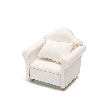 Single Seat Mini Wood Sofa, with Cotton Cloth Cover & Pillow, Dollhouse Furniture Accessories, for Miniature Living Room, White, 64x82x72mm