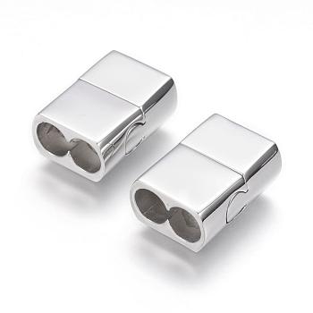 304 Stainless Steel Magnetic Clasps with Glue-in Ends, Rectangle, Stainless Steel Color, 19.5x15x8.5mm, Hole: 6mm