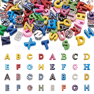 Mixed Color Letter Alloy+Rhinestone Slide Charms