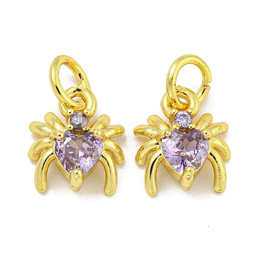 Real 18K Gold Plated Lilac Spider Brass+Cubic Zirconia Charms