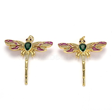 Real 18K Gold Plated Colorful Dragonfly Brass+Cubic Zirconia+Enamel Pendants