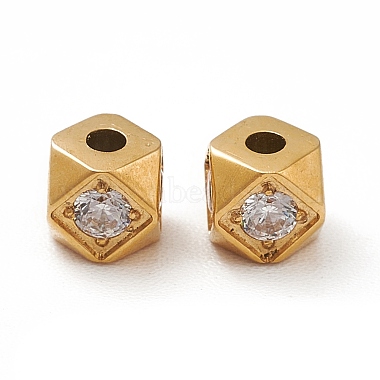 Ion Plating(IP) 304 Stainless Steel & Clear Cubic Zirconia Beads(STAS-G295-02G)-2