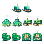 DIY Saint Patrick's Day Wood Dangle Earrings Making Kit, Green, 35.5~41.5x49~51x2.5mm, Hole: 2mm(DIY-TA0009-17)