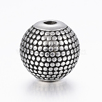 316 Surgical Stainless Steel Beads, Round, Antique Silver, 9.5mm, Hole: 2mm(STAS-G153-20AS)