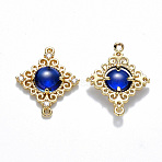 Glass Links connectors, with Eco-Friendly Alloy Open Back Berzel Findings and Clear Cubic Zirconia, Rhombus, Nickel Free, Light Gold, Blue, 23.5x19x4.5mm, Hole: 1.2mm(X-GLAA-T014-03KC-NF)