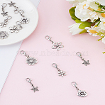 12Pcs 6Style Alloy Pendant Decorations, with Alloy Lobster Claw Clasps, Flower, Antique Silver & Platinum, 26~30mm, 2pcs/style(HJEW-LP00013)