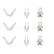 Brass Bead Tips, Calotte Ends, Clamshell Knot Cover, Silver Color Plated, 7x4mm, Hole: 1mm(KK-N0070-03S)