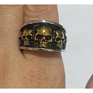 Titanium Steel Finger Rings, Skull, Antique Golden, US Size 9(18.9mm)(PW-WG28062-06)