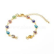 Evil Eye Lampwork Link Chain Bracelet Making, with Brass Lobster Claw Clasps, Colorful, Golden, 6-1/2 inch(16.5cm)(AJEW-JB00961-02)