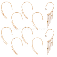 8Pcs Brass Ear Cuff Findings, Climber Wrap Around Non-piercing Earring Findings with Horizontal Loops, Light Gold, 55x36x2mm, Hole: 1.8mm(KK-UN0001-54)