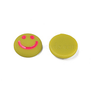 Acrylic Enamel Cabochons, Flat Round with Smiling Face Pattern, Dark Khaki, 20x6.5mm(KY-N015-200C)