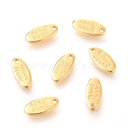 Brass Pendants, Oval with Word Hand Made, Real 18K Gold Plated, 8.6x4x1mm, Hole: 0.9mm(KK-J275-21G)