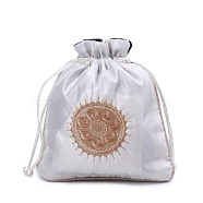 Chinese Style Rectangle Brocade Drawstring Bags, Organza Pouches Gift Jewelry Packaging Bag, White, 15x13cm(PW-WG11350-01)
