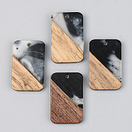 Transparent Resin & Walnut Wood Pendants, Rectangle, Black, 28x18x3mm, Hole: 2mm(RESI-S389-049A-A02)