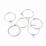 Ion Plating(IP) 304 Stainless Steel Hoop Earring Findings, Wine Glass Charms Findings, Ring, Rainbow Color, 21 Gauge, 25x0.7mm(STAS-G201-07A-M)
