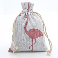 Linenette Drawstring Bags, Rectangle, Flamingo Pattern, 18x13cm(CON-PW0001-078B-01A)