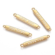 Brass Links Connectors, with  Enamel, Rectangle with Word  LOVE YOU, for Valentine's Day, Real 18K Gold Plated, Wheat, 4x30.5x1.5mm, Hole: 1.2mm(KK-B023-04G-C)