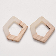 Transparent Resin & Wood Pendants, Waxed, Polygon, Linen, 35.5x32.5x3~4mm, Hole: 2mm(RESI-S384-004A-C01)