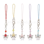 Acrylic Angel Pendant Mobile Straps, Nylon Cord Mobile Accessories Decoration, with Zinc Alloy Lobster Claw Clasps, Mixed Color, 105mm(HJEW-JM01177)