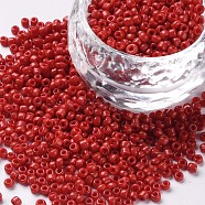 Glass Seed Beads, Opaque Colours Seed, Small Craft Beads for DIY Jewelry Making, Round, Crimson, 2mm, Hole:1mm, about 30000pcs/pound(SEED-A010-2mm-45B)