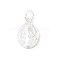 999 Fine Silver Oval with Virgin Religious Medal Charms with Jump Rings, Silver, 14.5x9x1.5mm, Hole: 3.5mm(STER-C006-01S)