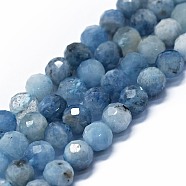Natural Aquamarine Beads Strands, Faceted(64 Facets), Round, 6mm, Hole: 0.8mm, about 62~67pcs/strand, 15.16~15.55 inch(38.5~39.5cm)(G-G927-08)