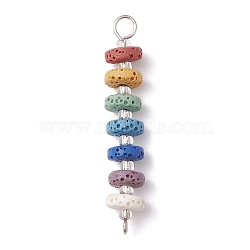 Chakra Natural Lava Rock Dyed Beaded Connector Charms, with Silver Lined Glass Seed Beads, Disc Links, Platinum, 45x8mm, Hole: 1.5mm and 4mm(PALLOY-JF02546-01)