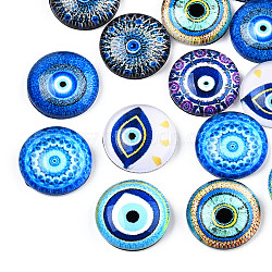 Flatback Glass Cabochons, Half Round/Dome with Evil Eye Pattern, Mixed Color, 12x4mm(GGLA-N005-03)
