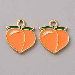 Alloy Pendant, with Enamel, Light Gold, Peach Charm, Dark Orange, 18x15.5x2mm, Hole: 2.2mm(ENAM-WH0066-05G)