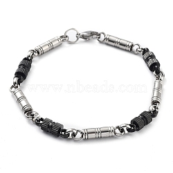 304 Stainless Steel Link Chain Bracelet, Stainless Steel Color & Black, Column, 9 inch(22.8cm)(BJEW-Z023-02A)