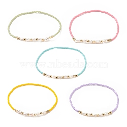 Natural Pearl & Glass Seed Beaded Stretch Bracelet for Women, Mixed Color, Inner Diameter: 2 inch(5.2cm)(BJEW-JB09167)