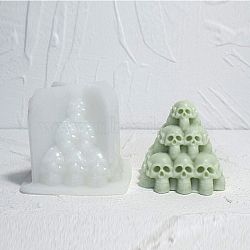 DIY 3D Halloween Skull Pyramid Candle Food Grade Silicone Molds, for Scented Candle Making, White, 9x9x8cm, Inner Diameter: 7.25x7x6.45cm(SIMO-B007-01)