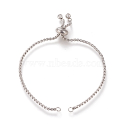 Adjustable 304 Stainless Steel Slider Bracelet/Bolo Bracelets Making, with Box Chains and Rhinestone, Crystal, Stainless Steel Color, 9-1/8 inch(23.2cm), 2mm(STAS-I153-03P-01)