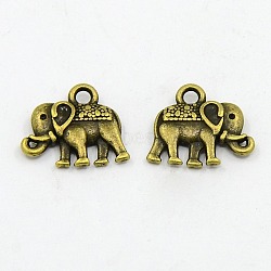 Vintage Elephant Charms, Tibetan Style Charms, Cadmium Free & Nickel Free & Lead Free, Antique Bronze, 12x14x2.5mm, Hole: 1mm(A-PALLOY-ZN-47017-AB-F)