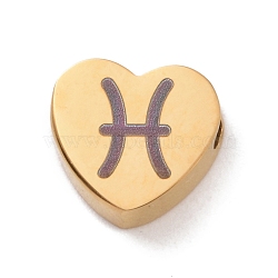 304 Stainless Steel Beads, Heart with Constellation Pattern, Golden, Pisces, 7.5x8x3mm, Hole: 2mm(STAS-C060-01L-G)