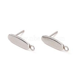 201 Stainless Steel Stud Earring Findings, with 304 Stainless Steel Pins & Horizontal Loops, Oval, Stainless Steel Color, 16x4.5mm, Hole: 1.6mm, Pin: 0.7mm(STAS-G266-18P)