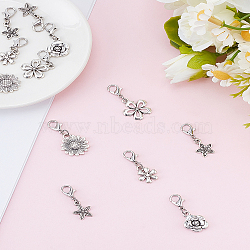 12Pcs 6Style Alloy Pendant Decorations, with Alloy Lobster Claw Clasps, Flower, Antique Silver & Platinum, 26~30mm, 2pcs/style(HJEW-LP00013)