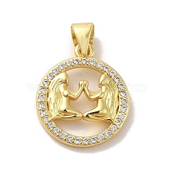 Zodiac Theme Brass Micro Pave Cubic Zirconia Pendants, Gemini, Gemini, 17.5~18x15x2~2.5mm, Hole: 6x4mm(KK-M273-05E-G)