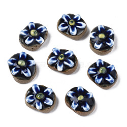 Handmade Porcelain Beads, Famille Rose Style, Flower, Midnight Blue, 13~15x16~17x8~9mm, Hole: 1.8mm(PORC-N004-132)