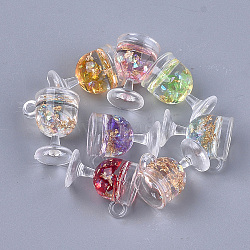 Resin Cup Pendants, with Gold Foil, Wine Glass, Mixed Color, 18~18.5x15x12mm, Hole: 2.5mm(X-CRES-S359-10)