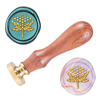 Wax Seal Stamp Set, Sealing Wax Stamp Solid Brass Head,  Wood Handle Retro Brass Stamp Kit Removable, for Envelopes Invitations, Gift Card, Dragonfly Pattern, 83x22mm
