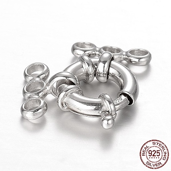 Rhodium Plated 925 Sterling Silver Spring Clasp Sets, with End Bars, Platinum, 25x14x5mm, Hole: 2.5mm