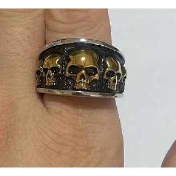 Titanium Steel Finger Rings, Skull, Antique Golden, US Size 9(18.9mm)